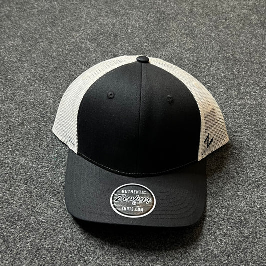 Black & White Classic Trucker Hat – Mesh Snapback Cap