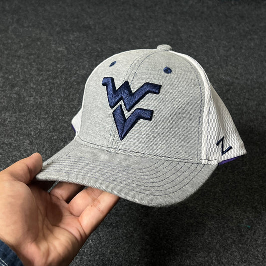 West Virginia Mountaineers Fitted Cap – Heather Gray & White Mesh ( XL size )
