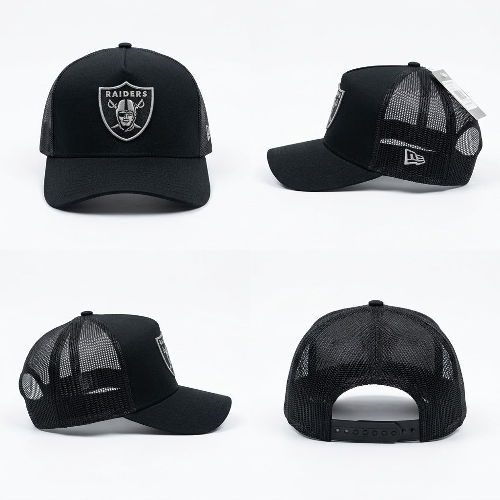 Black Raiders Shield Trucker Snapback Cap