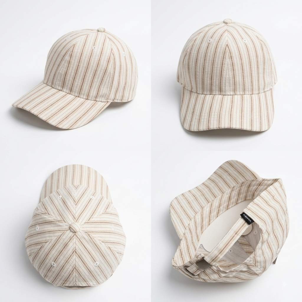 Adjustable Beige Pinstripe Unstructured Cotton Cap