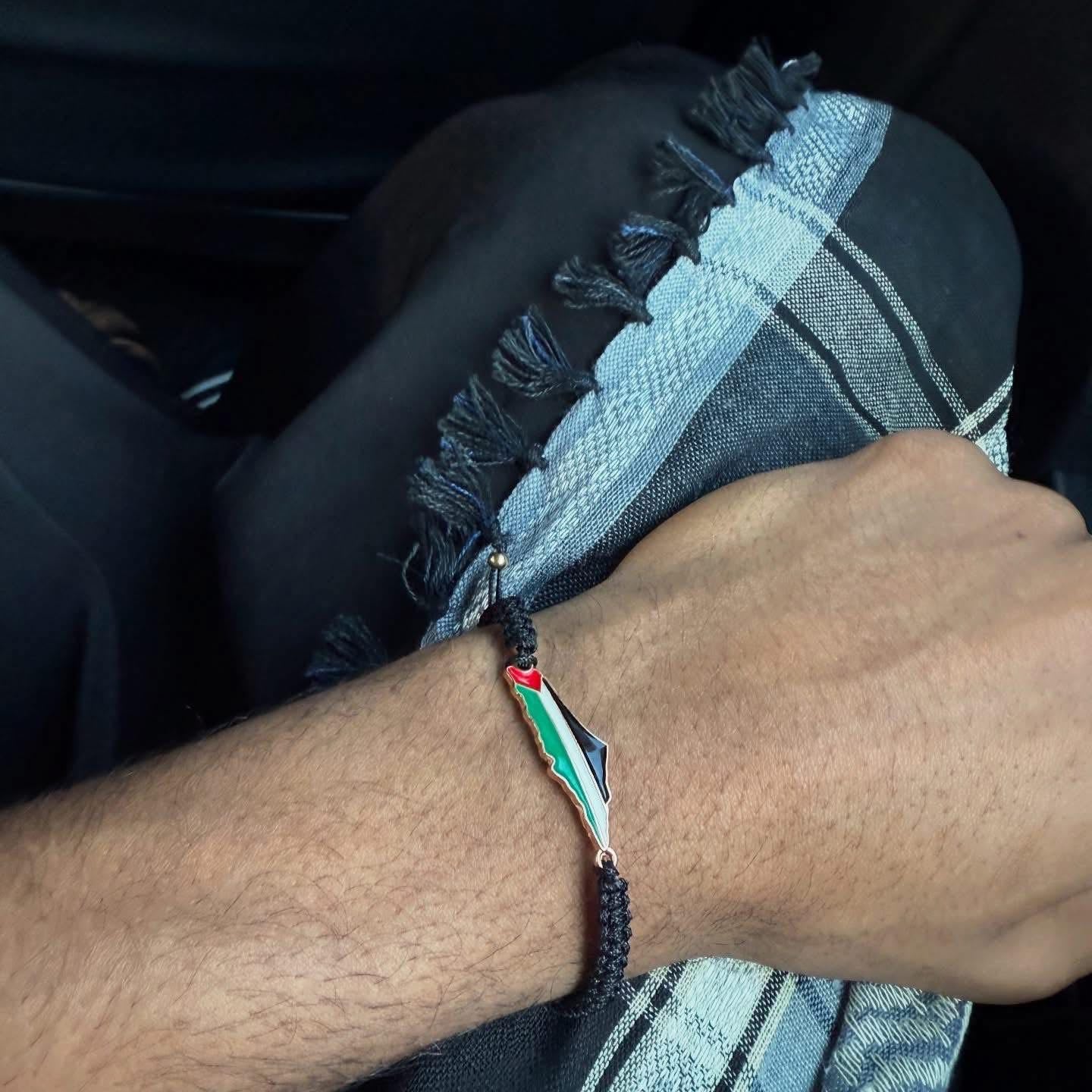 Palestine Map Bracelet – Black and Red Cord Edition
