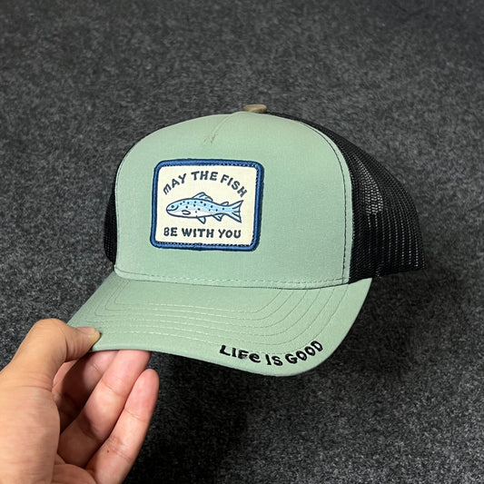 Life Is Good “May the Fish Be With You” Trucker Hat – Mint Green/Black