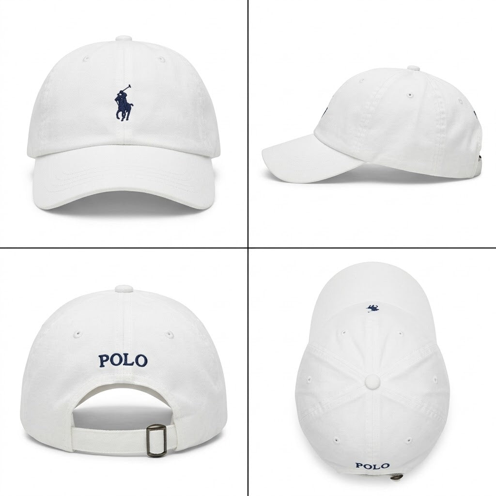 White Pony Embroidered Adjustable Cap – Navy Accent