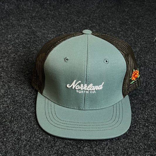 SQRTN Tgn Patch Hooked Olive/Black Trucker hat ( KIDS CAP AGE 6-18 )