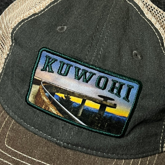Kuwahi Scenic Trucker Hat – Vintage Washed Green & Brown Mesh Cap