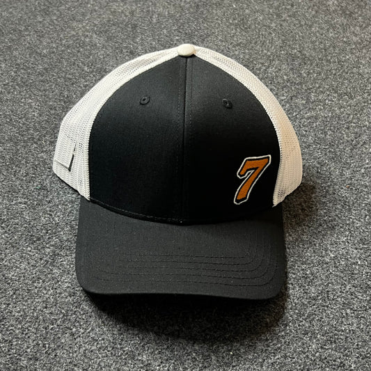 Number 7 Trucker Hat – Black, White & Black Mesh Snapback