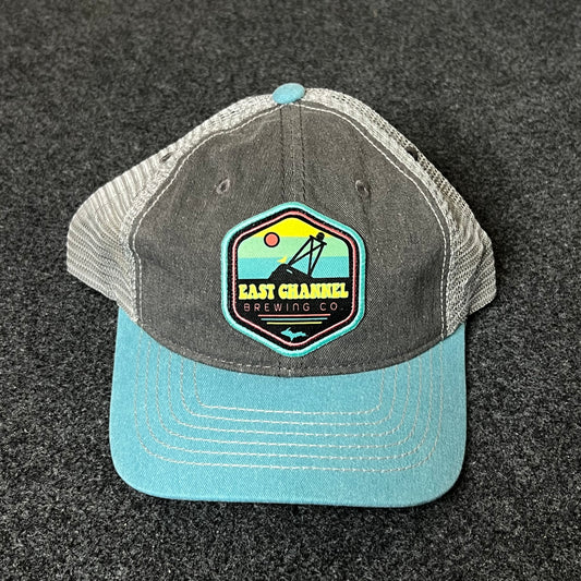 Clam Gulch Alaska Trucker Hat – Gray & Teal Mesh Cap
