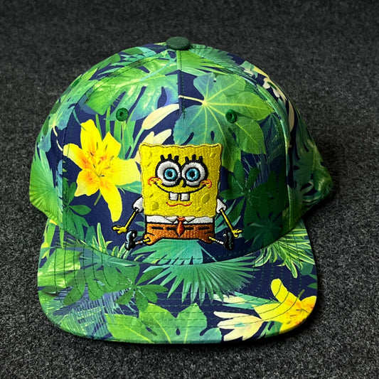 SpongeBob Tropical Flat Cap – Navy & Green Palm Print