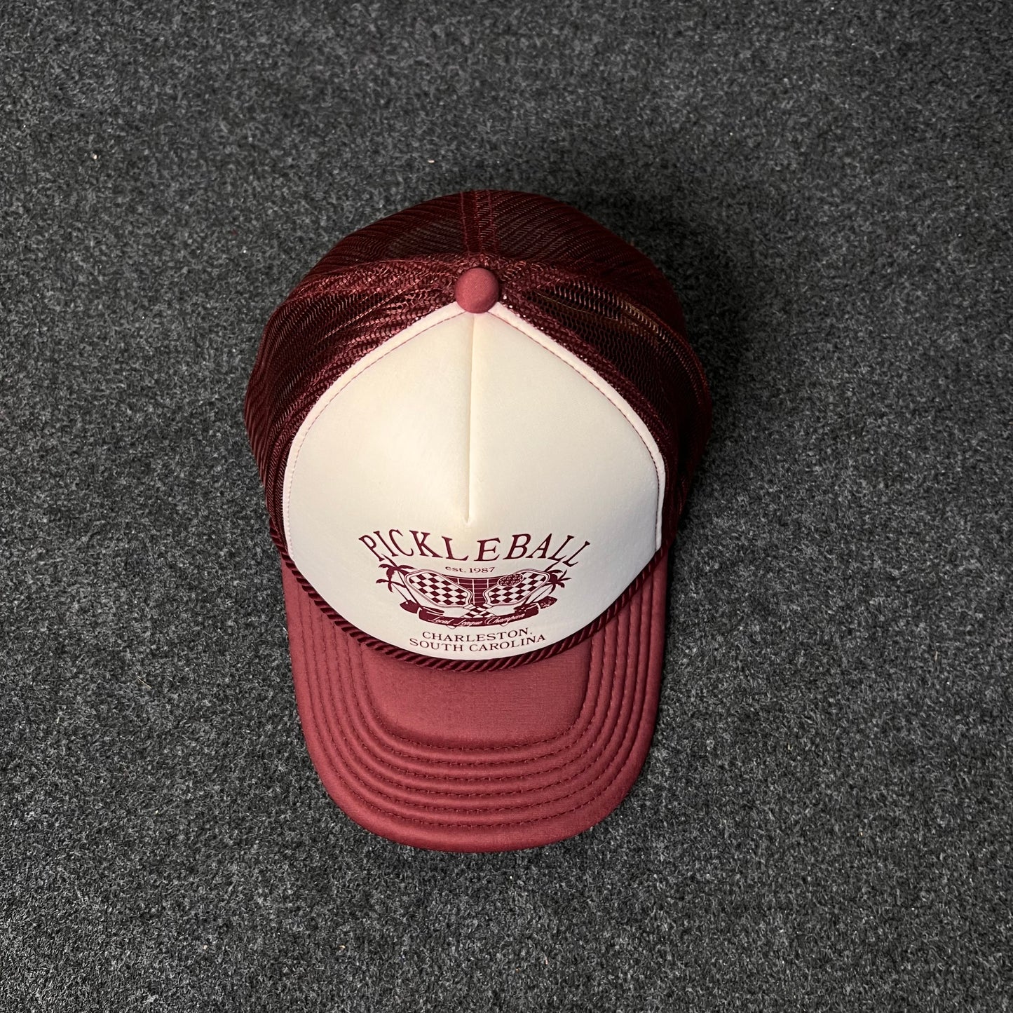 Pickleball-themed trucker hat