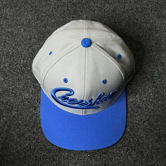 Crenshaw Script Flat Cap – Gray & Royal Blue