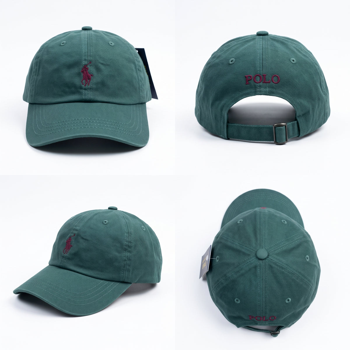 Forest Green/Burgundy Pony Embroidered Adjustable Baseball Cap