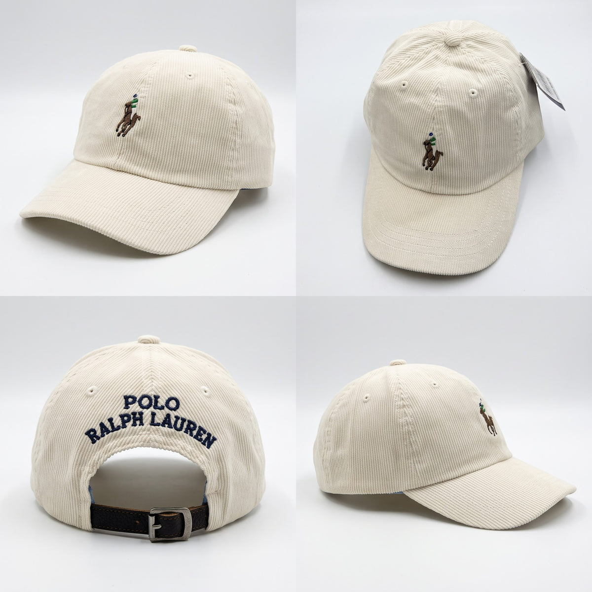 Dad Cap Unstructured Cord in Off White with Leather Strap