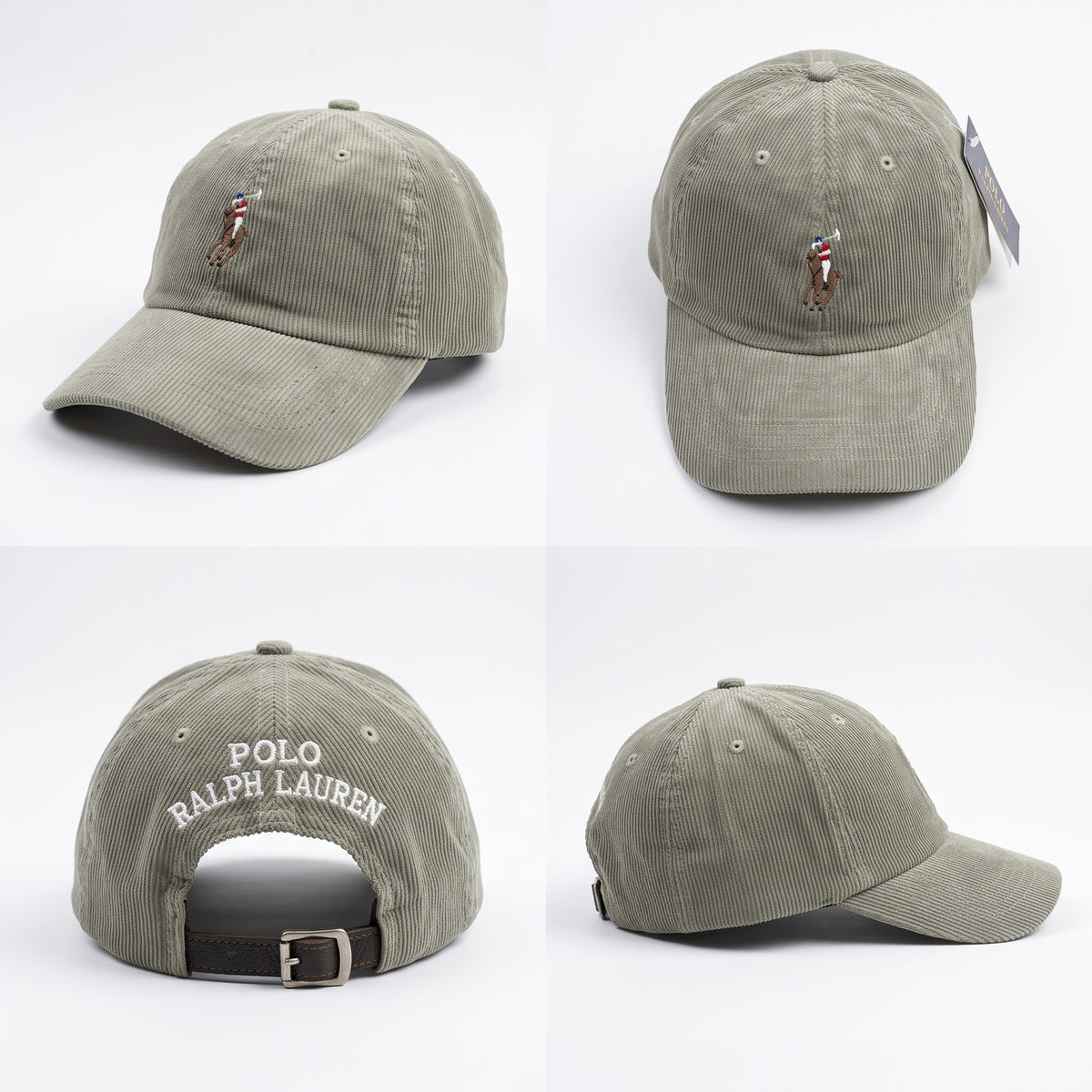 Dad Cap Unstructured Cord in Olive with Leather Strap