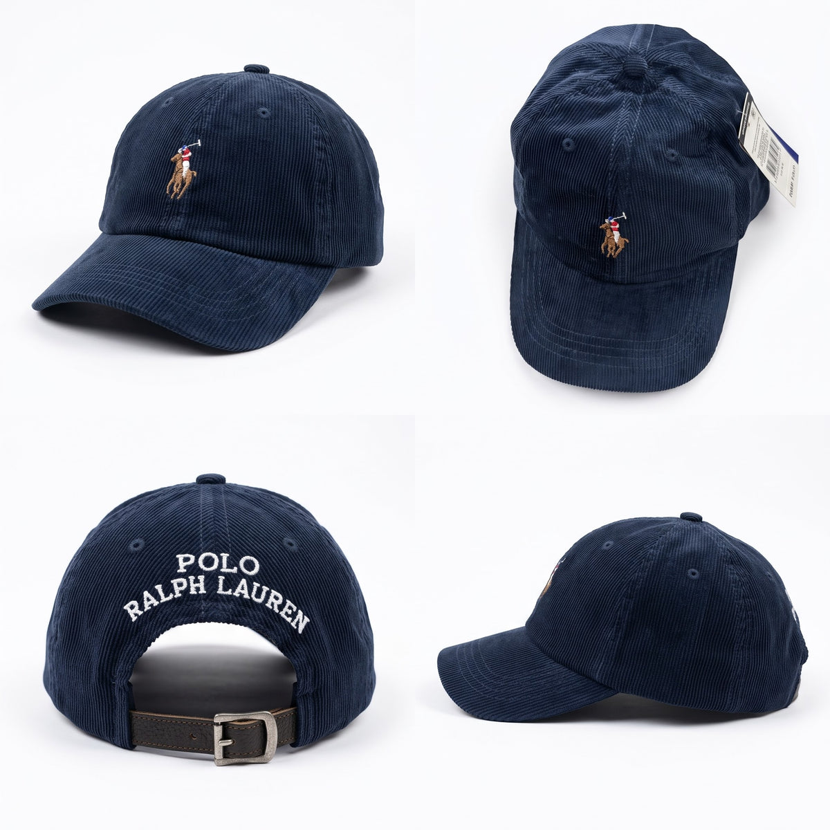 Dad Cap Unstructured Cord in Navy Blue with Leather Strap