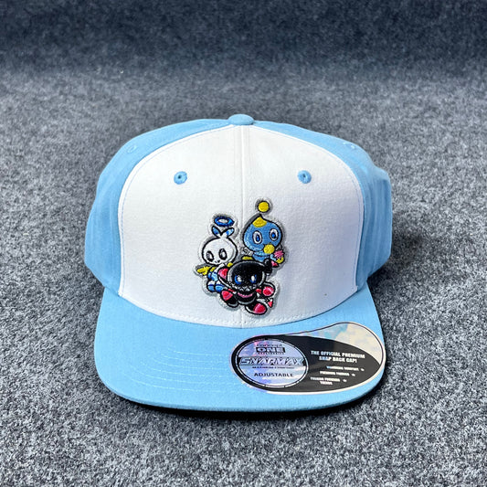 The Hedgehog Blue and White Chao Snapback Hat.