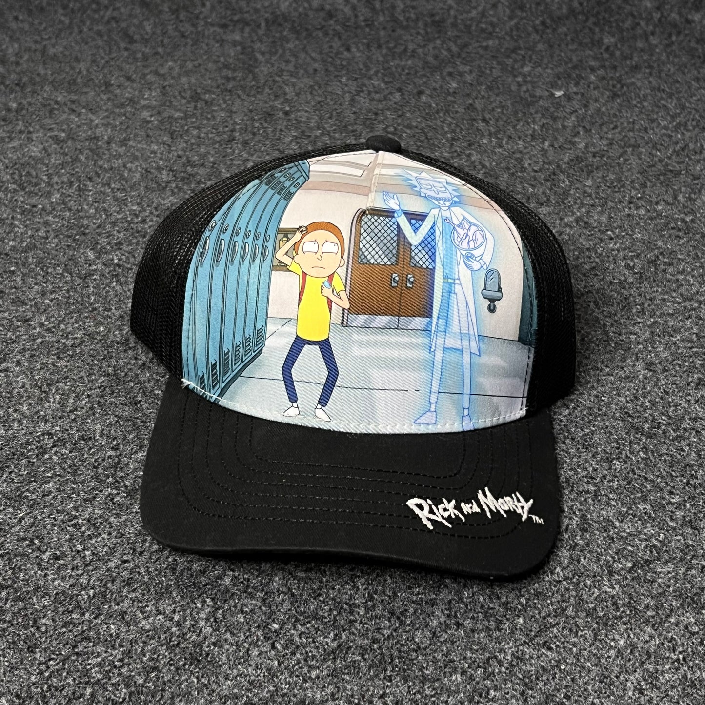 Rick and Morty themed trucker hat ( KIDS CAP AGE 6-18