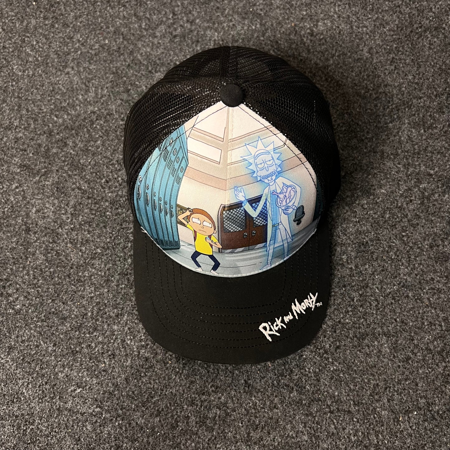 Rick and Morty themed trucker hat ( KIDS CAP AGE 6-18