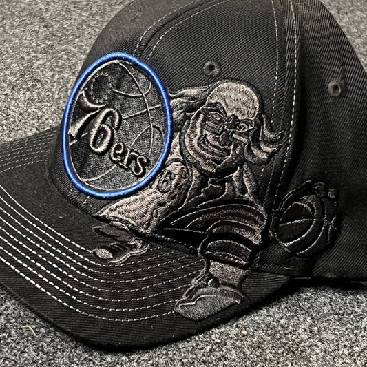 Philadelphia 76ers New Era Black On Black 9Fifty Fitted Hat (M size )