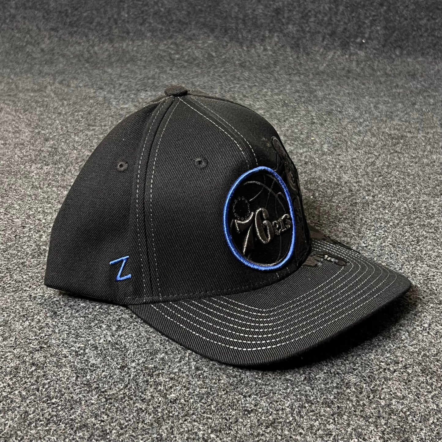 Philadelphia 76ers New Era Black On Black 9Fifty Fitted Hat (M size )