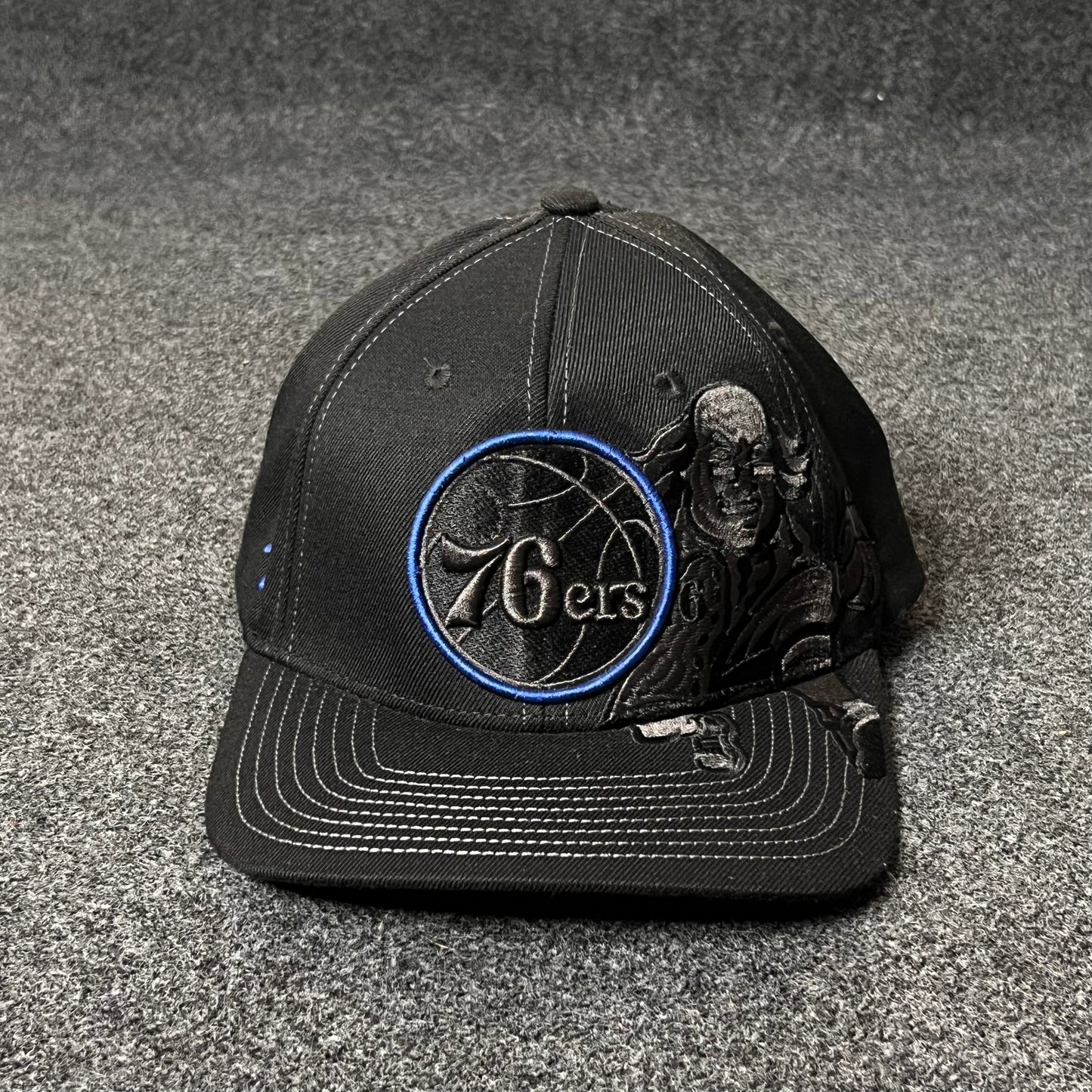 Philadelphia 76ers New Era Black On Black 9Fifty Fitted Hat (M size )
