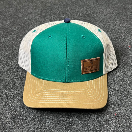 Richardson Trucker Hat – Green/Khaki with Leather Patch