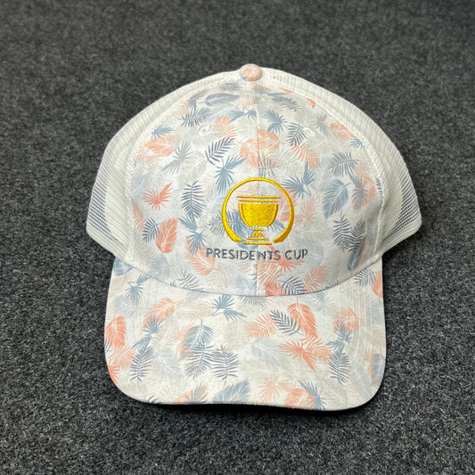 Presidents Cup Tropical Mesh Back Trucker Hat – White & Pastel