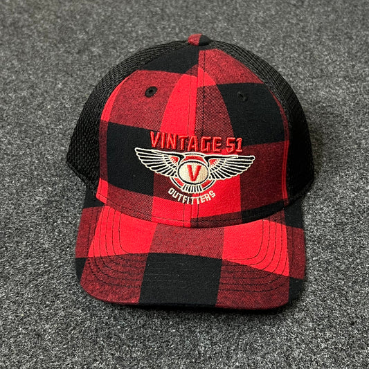 Vintage 51 Plaid Mesh Back Trucker Hat – Red & Black