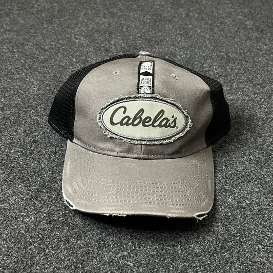 Cabela’s Distressed Mesh Back Trucker Hat – Gray & Black