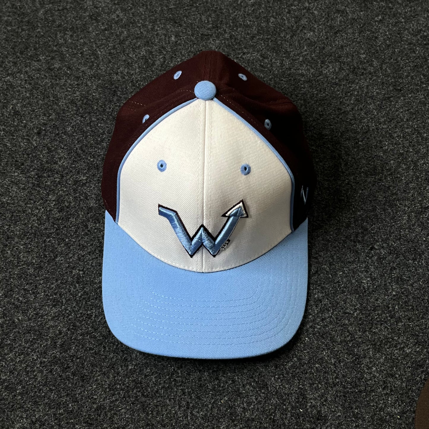 Fitted Baseball Cap – White, Sky Blue & Maroon ( S size )