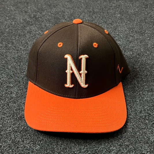 Brown & Orange Fitted Cap – Bold Team Style ( S size )