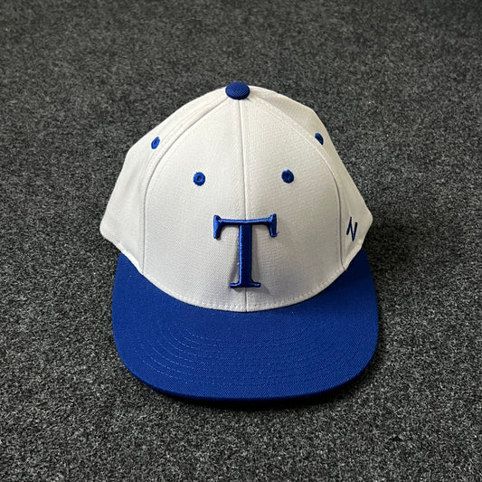 White & Royal Blue Fitted Baseball Cap – Classic “T” Logo ( S size )