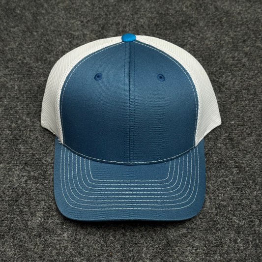 Slate-Blue and White Mesh Trucker Cap