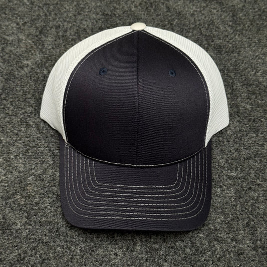 Navy Blue and White Mesh Trucker Cap