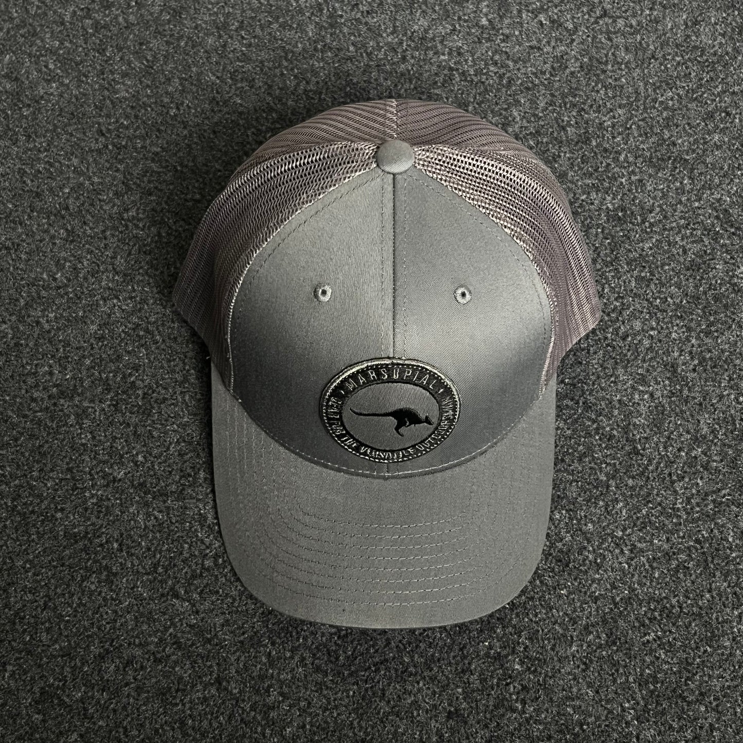 Kangaroo Outback Trucker Cap – Charcoal Gray & Black Mesh