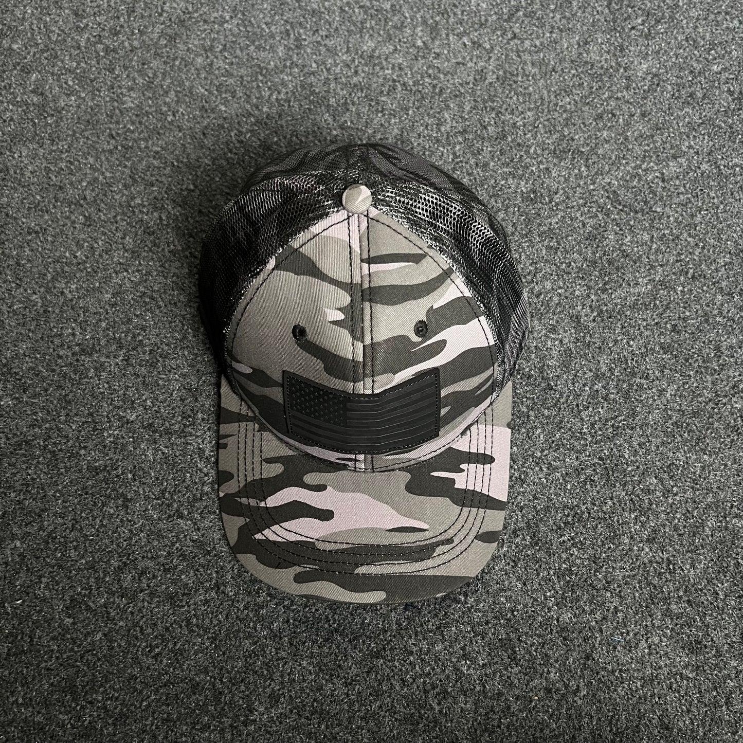 Camo American Flag Trucker Cap – Blackout Patch
