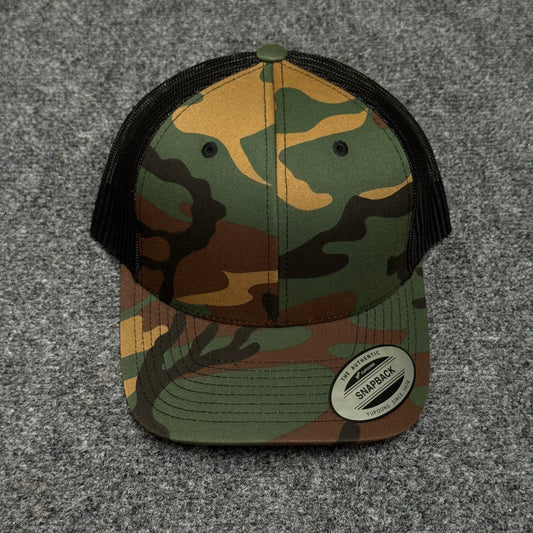 Woodland Camouflage and Black Mesh Trucker Cap