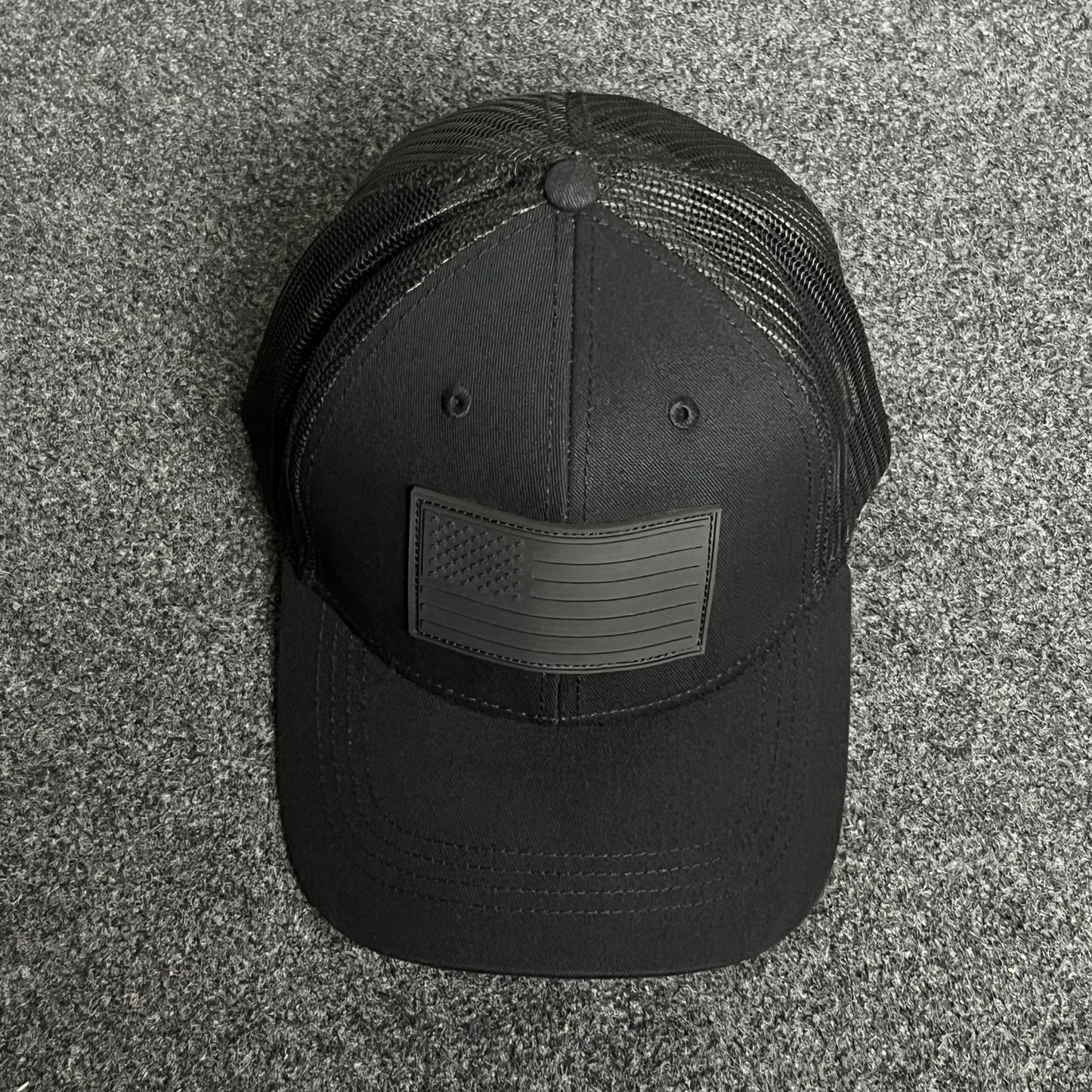 Blackout American Flag Trucker Cap – Full Black