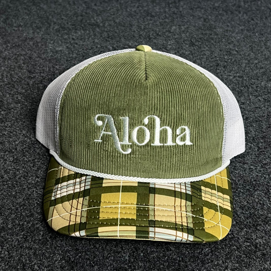 Aloha Mesh Trucker Cap – Green & Plaid Brim