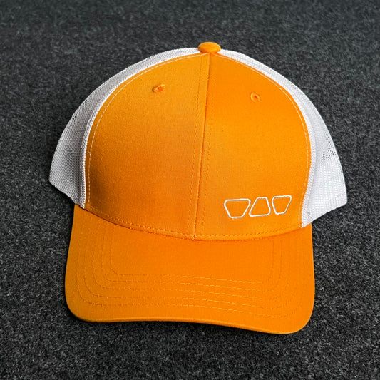 Orange & White Mesh Trucker Cap – Minimalist Shades Design