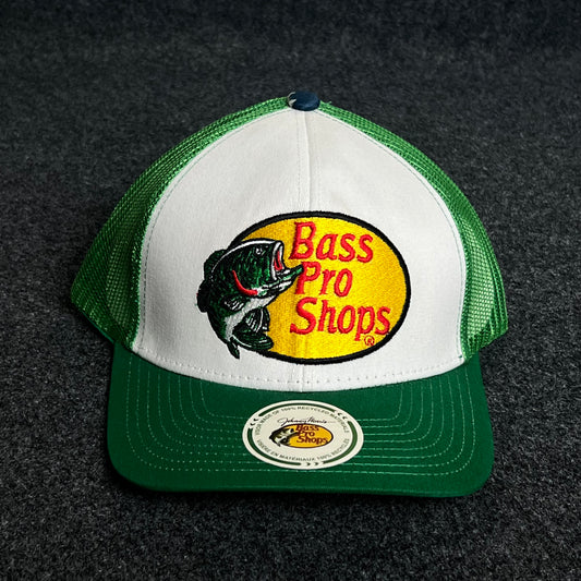 Bass Pro Shops Mesh Trucker Cap – Green & White Classic Edition