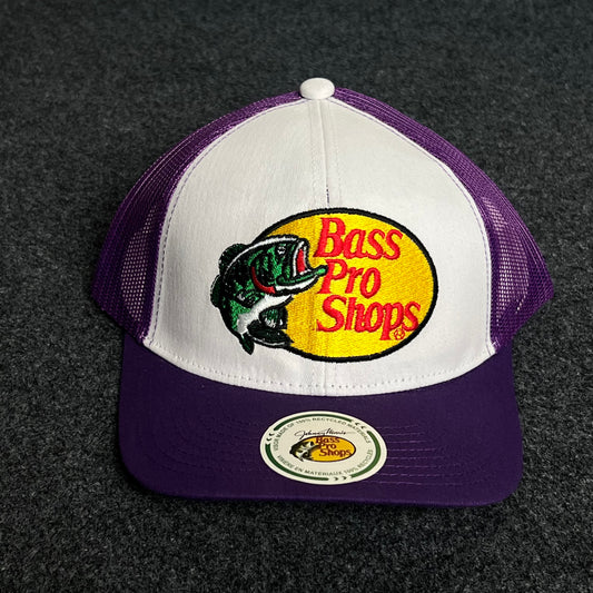 Bass Pro Shops Mesh Trucker Cap – Purple & White Edition