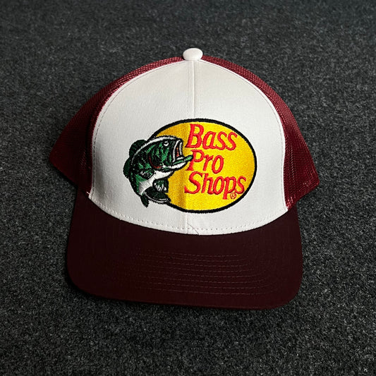 Bass Pro Shops Mesh Trucker Cap – Burgundy & White Edition