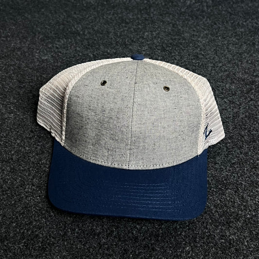 Mesh Trucker Cap – Heather Gray, Navy & White Edition