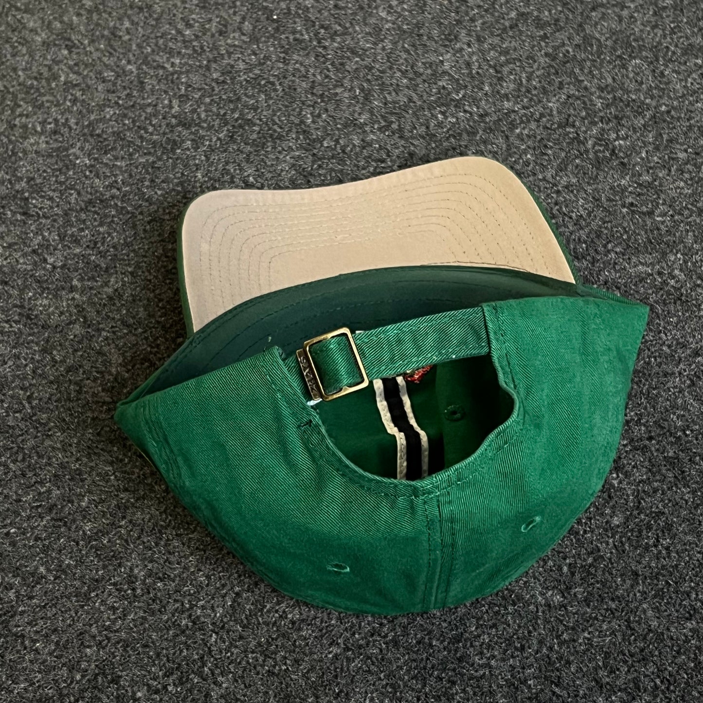 Unstructured Dad Cap – Forest Green with Yellow Bear (Red Accent)