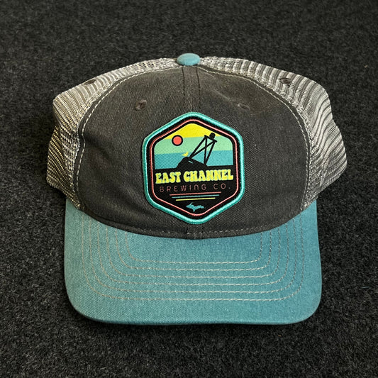 Mesh Trucker Cap – Charcoal, Teal & Khaki Mesh (“Lake Charles, Louisiana” Patch)