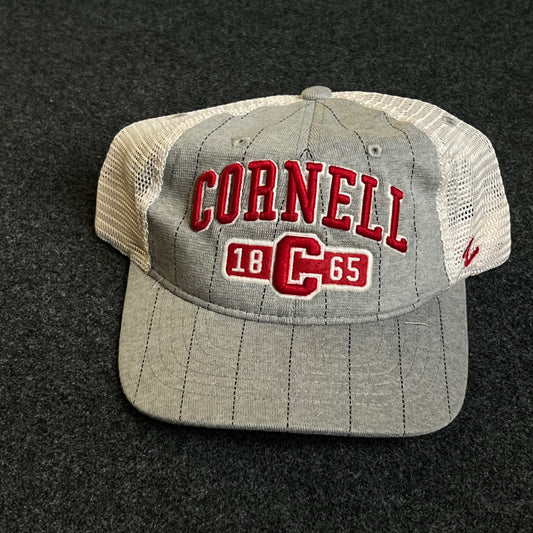 Cornell University Mesh Trucker Cap – Heather Gray & White Mesh (Red Embroidery)