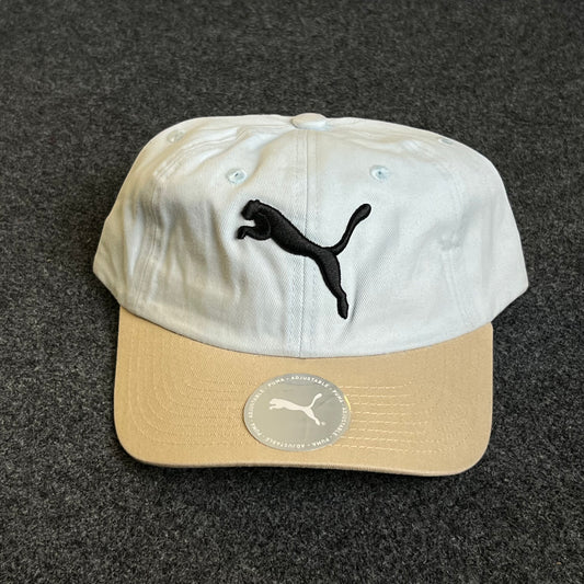 PUMA Unstructured Dad Cap – White & Beige (Black Jumping Cat Logo)
