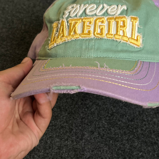 Unstructured Dad Cap – Mint Green & Lavender “Forever LAKE GIRL” (Distressed)