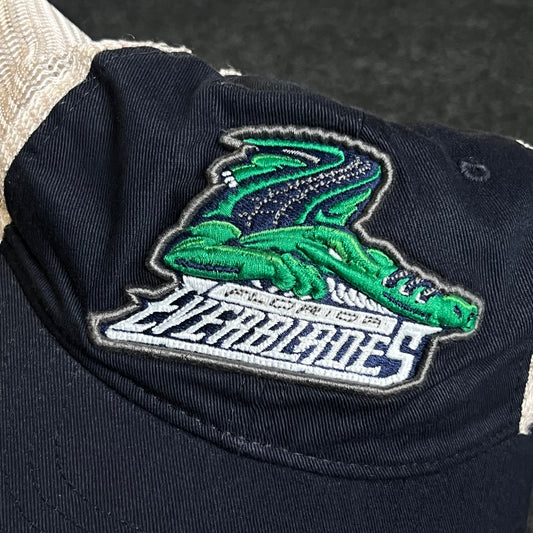 Florida Everblades Mesh Trucker Cap – Navy & White Mesh (Gator Logo)
