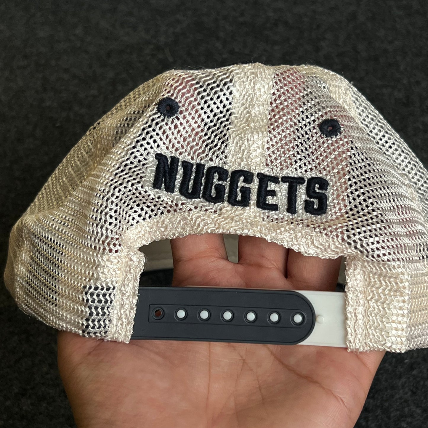 Denver Nuggets Mesh Trucker Cap – Navy & White Mesh (Round Pickaxe Logo)